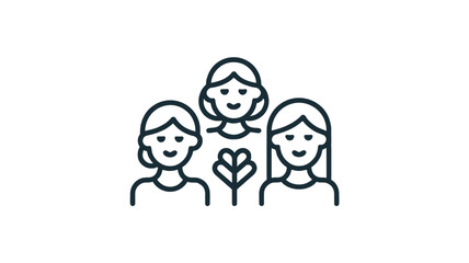 Obraz premium Three female smiling faces with plant illustration