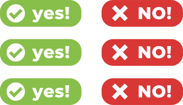 Yes and no button icon set featuring checkmark cross approval rejection green red vector collection