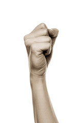 clenched fist, beige tone, isolated on background