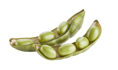 fresh edamame pods isolated on white background