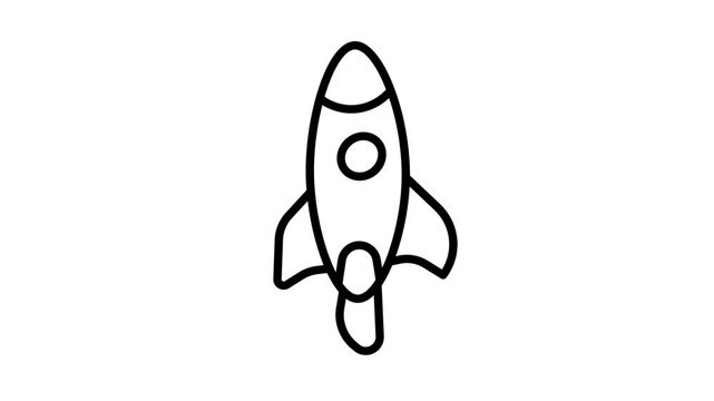 an animated icon with a technology theme with an image object that forms a rocket launching from the right and landing from top to bottom