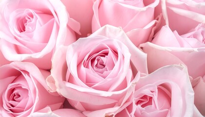 Close-up of delicate light pink roses, showcasing intricate layers of petals. Aromatic blossoms in a soft, dreamy bouquet