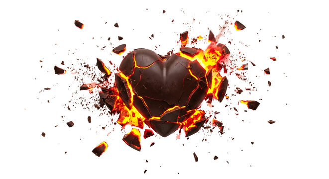 Exploding Chocolate Heart With Fiery Lava Core