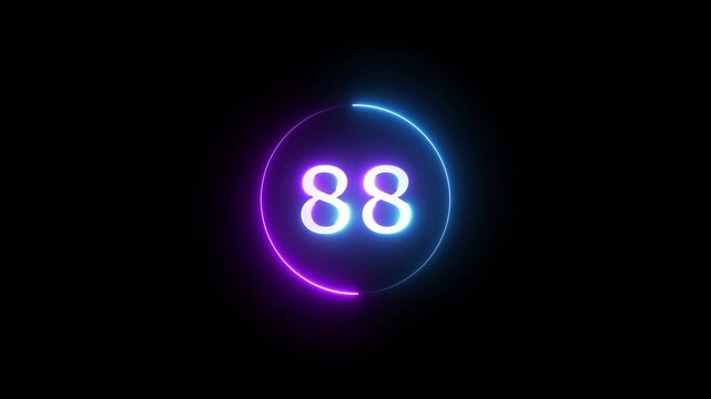 Glowing count neon number 88 text animation on black background. Neon number with circle animation.