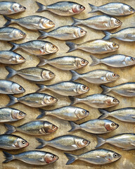 Obraz premium Expressive Oil Painting of Small Silver Fish Arranged in Rows