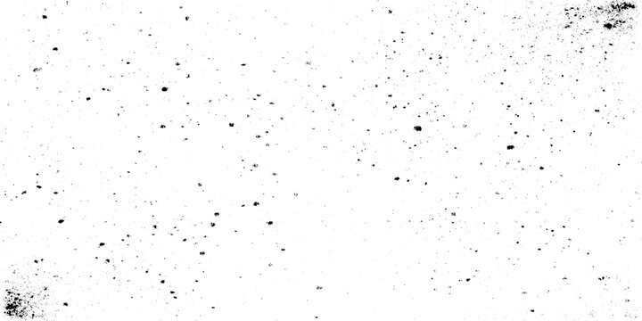 Black dust and speckle grain texture on white background for vintage film effect aged paper effects, or industrial wear and tear in graphic design.