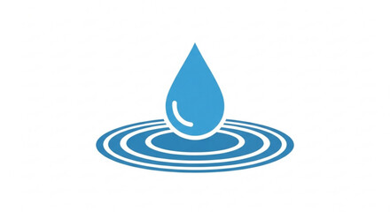Blue water drop creates ripples in a calm surface