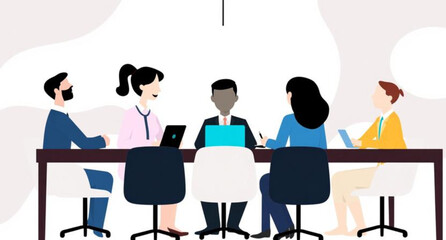 Silhouettes of a diverse business team including a woman and group of people sitting at a cafe table for a professional meeting and communication concept