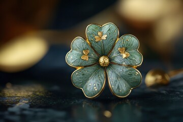 A tiny clover-shaped lucky charm with golden details