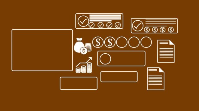 Animation diverse group of professionals collaborating on ipv6 planning with surrounded by digital financial icons and documents, emphasizing teamwork. animation on the dark background.4k video.
