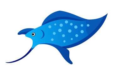 A blue fish with spots and a long nose is swimming in a vector graphic illustration
