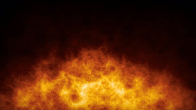 Intense Orange Blaze Rising From Bottom Center Bright Yellow Core Dark Fire Smoke Seamless Loop Fire Overlay Alpha Channel Transparent Background Abstract Fire Smoke Flame Effect 4K