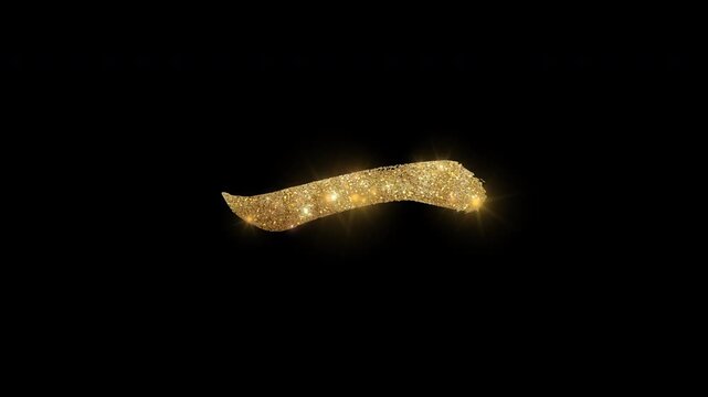 Golden glittering brush-written Japanese character "ー" with alpha channel