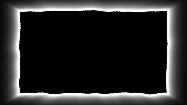 Abstract white neon glowing energy border frame on black background for video overlay seamless VJ loop