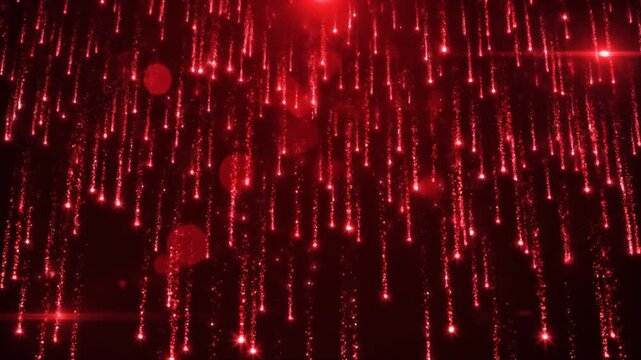 Red Particle Trails Falling Like Rain With Bokeh Effects And Lens Flares particles