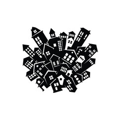 Fototapeta premium Abstract Cluster of Black and White Houses Illustration.