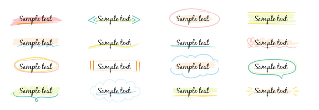 Frame text box hand drawn set. Frame line ribbon banner underline handwriting doodle marker pen title. Cute simple vintage circle, box, oval text simple marker banner. Vector illustration