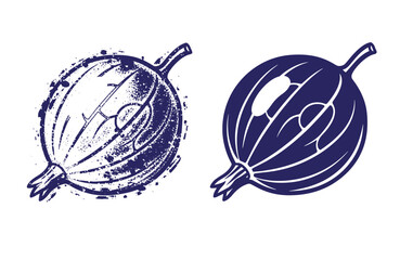 Grunge texture Onion illustrations in two different design styles on white background  simple and grungy Vintage Style