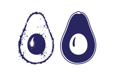 Grunge texture Two blue avocado halves one with paint splatters and the other solid  healthy food concept Vintage Style