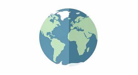Obraz premium A vibrant flat design illustration of the Earth globe, showcasing continents and oceans, symbolizing global connectivity and environmental awareness.