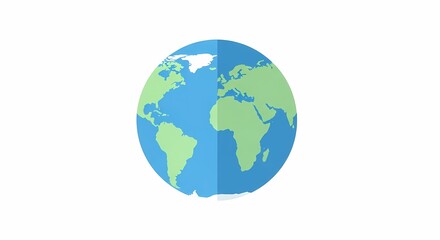 Obraz premium A simple, flat design illustration of the Earth globe showing continents and oceans on a white background.