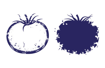 Grunge texture Two blue tomato silhouettes with grunge effect on white background  one filled and one outlined Vintage Style