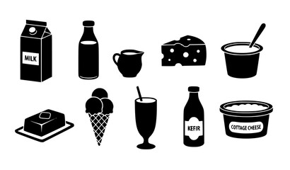 Farm and Dairy Solid Glyph Icons &ndash; Milk, Cheese, Butter, Yogurt for Grocery and Nutrition