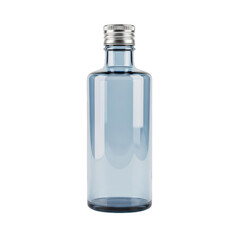 Clear glass bottle with silver cap isolated on transparent background