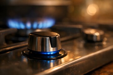 Fototapeta premium Gas stove control knob turned on during cooking 