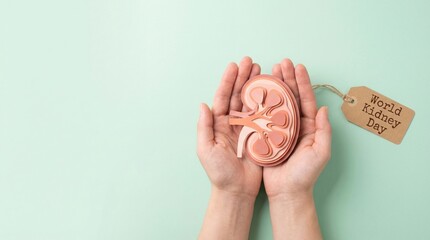 kidney, health, world kidney day, hands, support, awareness, medical concept with paper art organ model on green background for nephrology and organ donation campaign awareness
