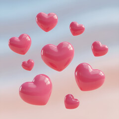 Obraz premium 3D Pink Puffy Hearts Floating on Pastel Gradient Valentine’s Background