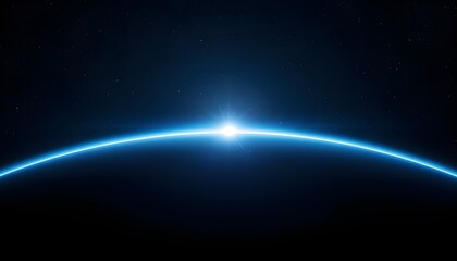Fototapeta premium A bright light shines over the curved horizon of a planet in space