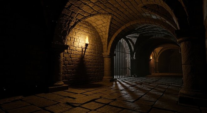 Ancient Dungeons Dark and Mysterious Interior.