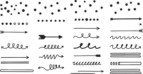 Obraz premium Hand-Drawn Arrows and Lines Set in Black Ink on White Background for Graphic Design Elements