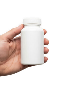 Hand Holding White Pill Bottle with Cap