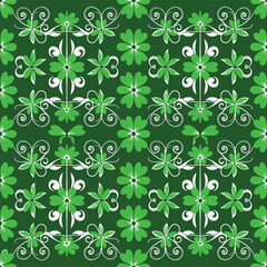 Green and white floral damask pattern vector illustration