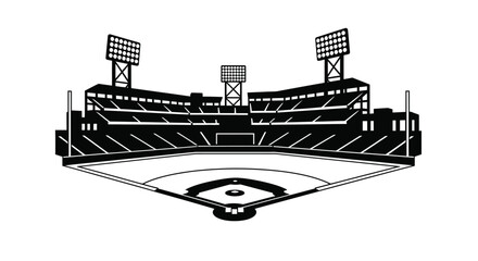 Baseball stadium with floodlights a striking black silhouette © SHM707k