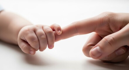 Naklejka premium Baby's tiny hand holding adult finger, symbol of love, connection, and new life