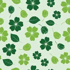 Green Floral and Leaf Pattern Seamless Background vector