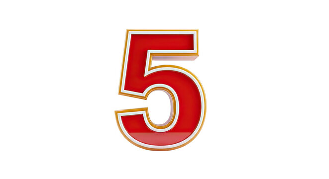 3D Red Number 5 with Gold and White Trim