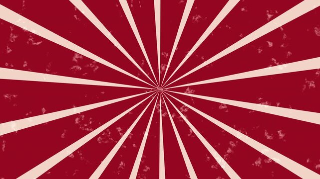 Vintage grunge Red and White Radial Striped Background, 4K Sunburst Background Animation Grunge red And White.