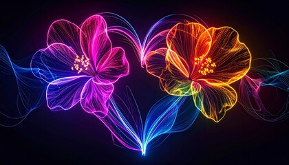 Abstract flowers with neon lights