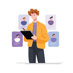 Friendly business professional holding clipboard portrait.