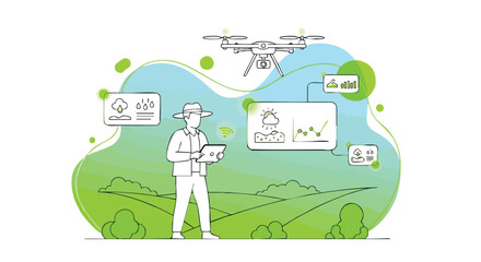 Obraz premium Farmer Using Drone Technology for Precision Agriculture and Crop Management.