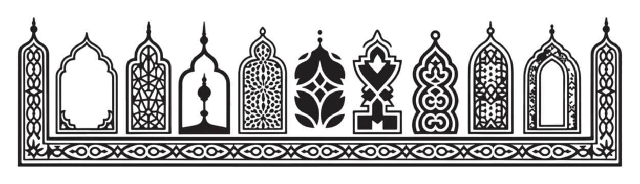 Islamic architectural ornament patterns for mosque design references, Middle Eastern cultural projects, religious art applications, and traditional geometric decoration resources