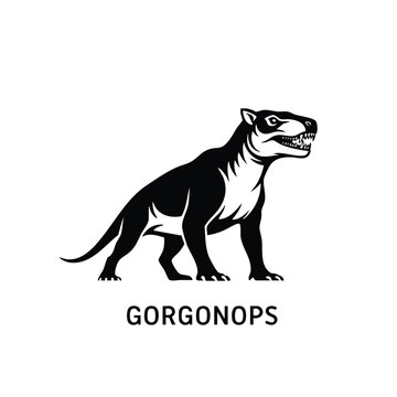 Gorgonops prehistoric mammal illustration black and white.