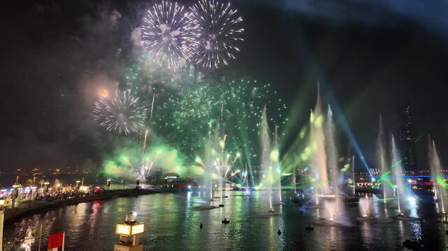 Fireworks over Dubai Festival City during Eid Al Etihad celebrations in Dubai.