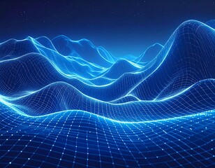 A futuristic digital landscape with glowing blue lines