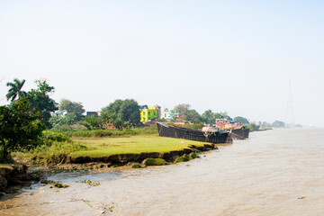 Fototapeta premium Fishing Trawlers Anchored on Indian Coastal River Awaiting Deep Sea Voyage