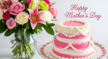 Celebrate mother's day with a beautiful cake and fresh flowers